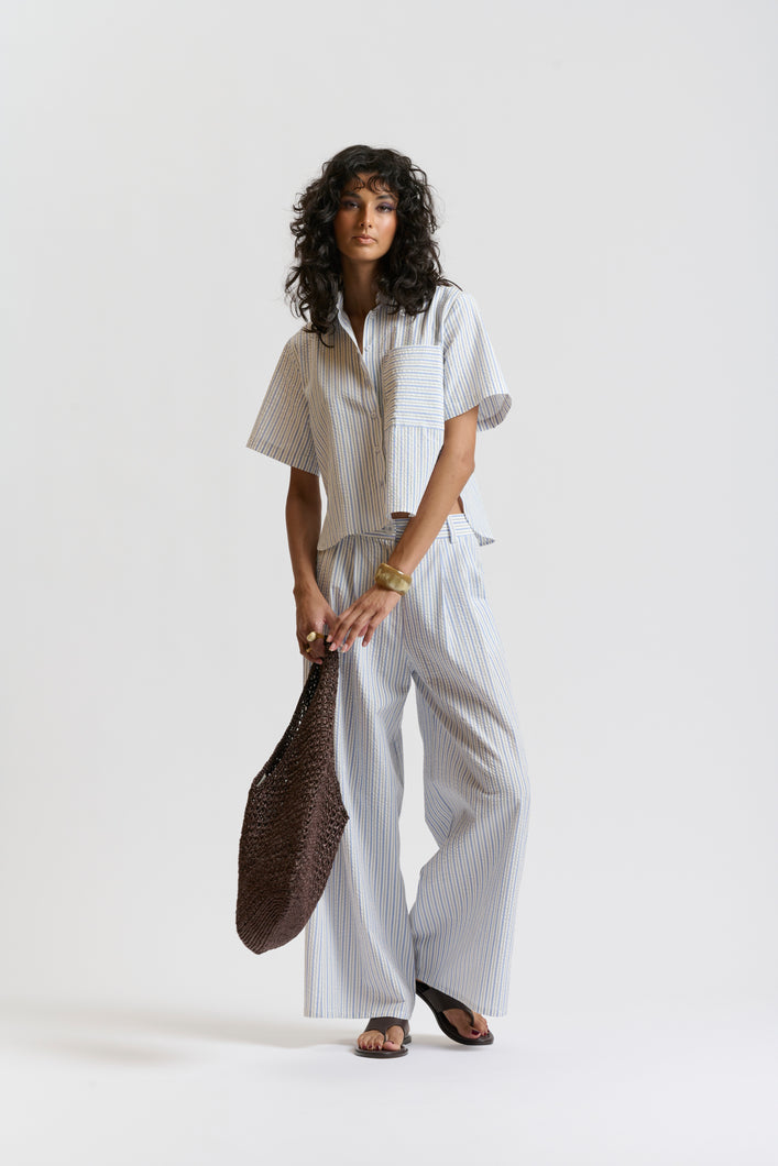 Le Seersucker Pant - CORNFLOWER BLUE/WHITE