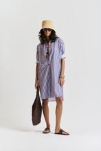 Le Stripe Shirt Dress - AUBERGINE/CORNFLOWER BLUE