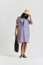 Le Stripe Shirt Dress - AUBERGINE/CORNFLOWER BLUE