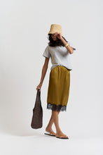 Le Silk Lace Trim Skirt - OLIVE