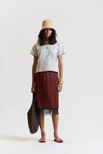 Le Silk Lace Trim Skirt - BURGUNDY