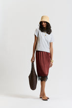 Le Silk Lace Trim Skirt - BURGUNDY