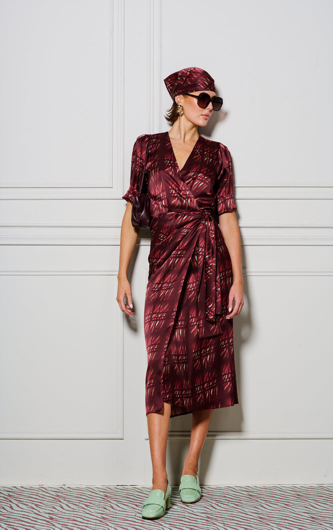 Le Cocktail Print Dress - Mint/Burgundy