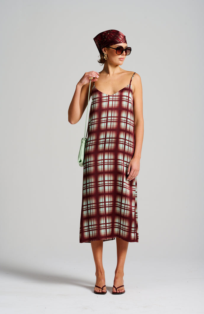 Le Check Slip Dress - Mint/Burgundy