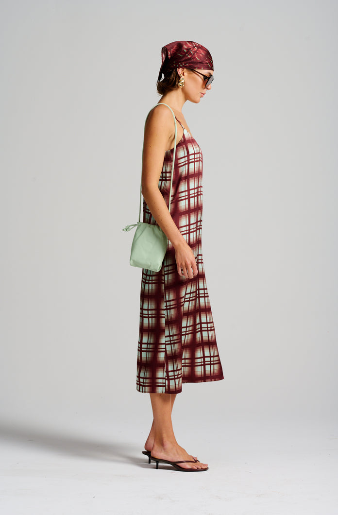 Le Check Slip Dress - Mint/Burgundy