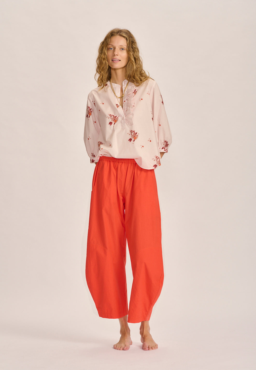 La Barista Paper Touch Cotton Pant - Tomato