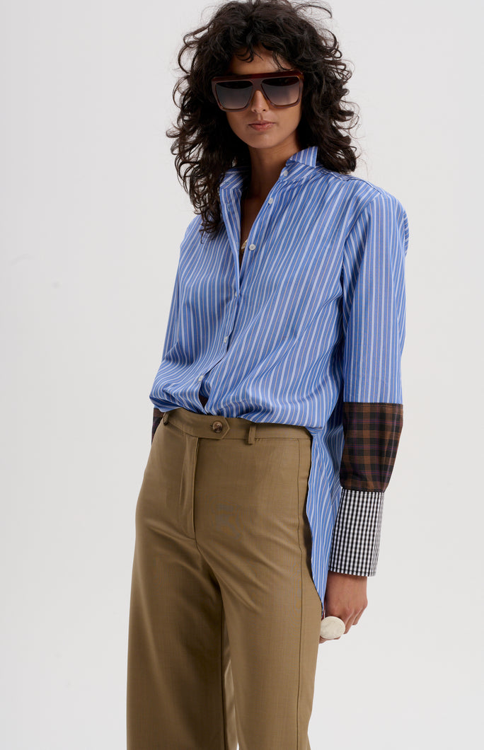 #Job Lot 52 - Japanese Stripe Shirt with Mixed Check Cuffs