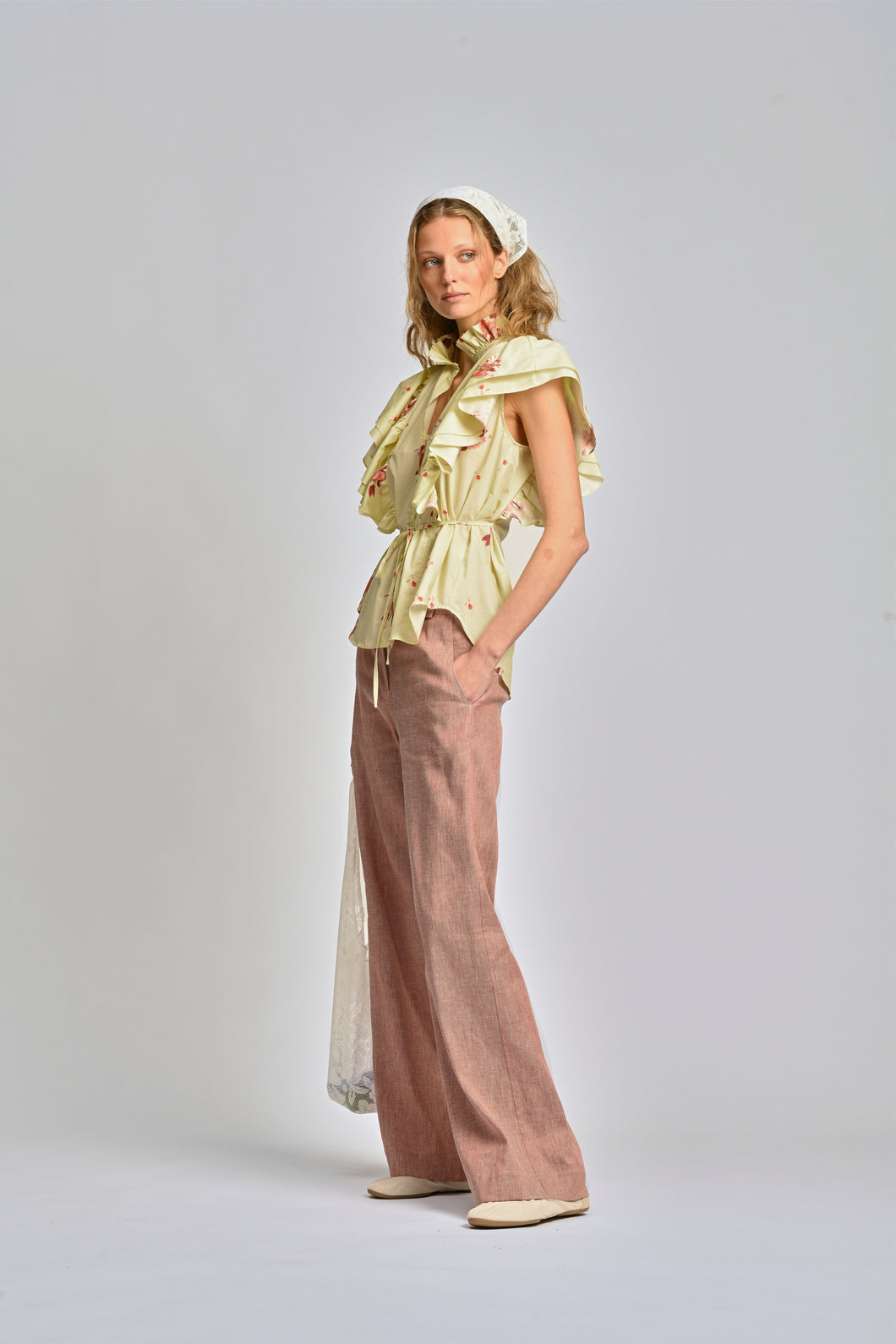 Le Tablecloth Frill Top - Lemon Butter