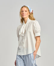 La Barista Tie Neck Tux Shirt - White